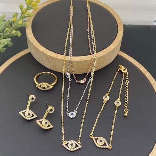 Lanyika Fashion Jewelry Set Artistic Eye Micro Pave Necklace with Earring Bracelet and Ring for Woman Wedding Party Gift