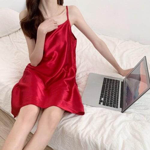 QUBILAH Summer New Japanese and Korean Pajamas Women Sling Skirt Pyjama Off The Shoulder Can Wear Dress Casual Home Clothing