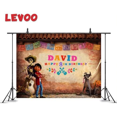 LEVOO Day Of The Dead Theme Birthday Backdrop Skeleton Guitar Boy Dog Brick Wall Background Photography Photophone Photo Zone