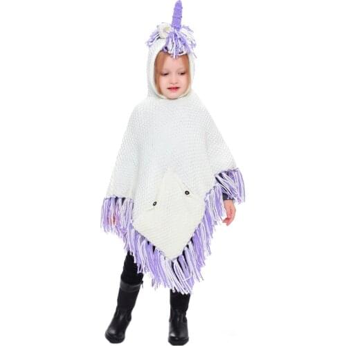 Cute Children Unicorn Knitted Hat Pashmina Winter Warm Knitting Caps Wraps for Boys Girls Poncho Cloak with Long tassle HT19039
