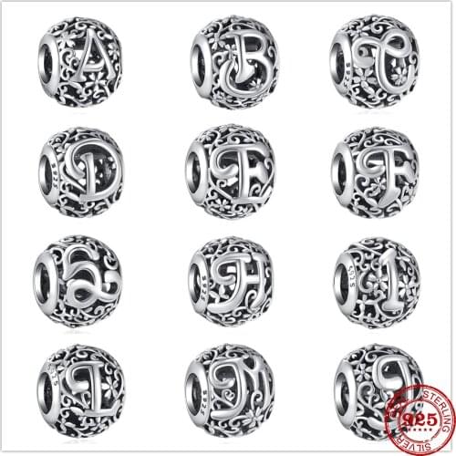 2021 New Fashion Silver 925 A-Z 26 Name Letter Charm Bead Pendant Fit Original Pandora Bracelets DIY Fine Sterling Jewelry Gift