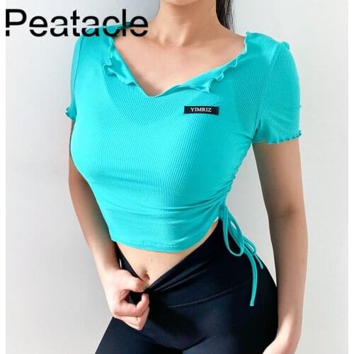 Peatacle Workout Clothes Womens Short Sleeve Sports Tops Running T-shirts Breathable Tight Yoga Fitness Gym