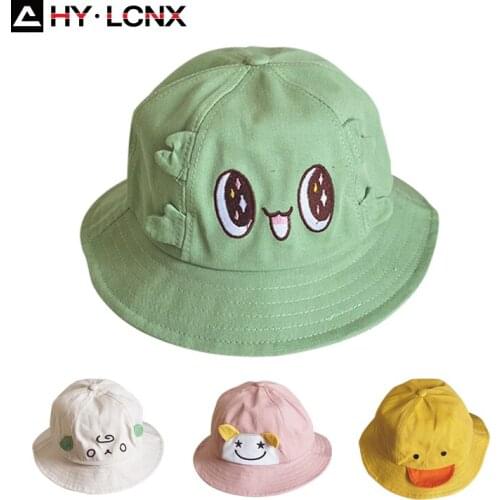 Spring Child Cartoon Decoration Girl Cotton Breathable Fisherman Hat Boy Outdoor Travel Solid Color Fashion Sun Bucket Hat