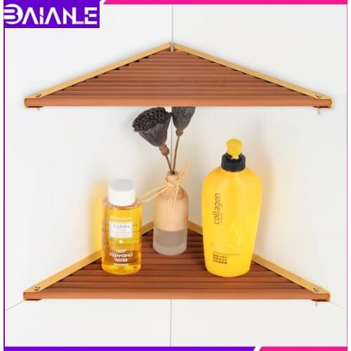 Bathroom shelf Organizer Aluminum Wood Bathroom Shelves Shower Storage Rack Wall Mounted Corner Caddy Shampoo Holder Rack