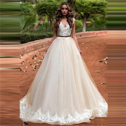 Sheer Cap Shoulder A-Line Wedding Dress With Lace Appliques Bridal Gowns Sexy Backless Women Bridal Gowns Vestidos De Mariee