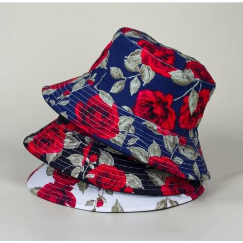 Retro Rose Fisherman Hat Double-Sided Fashion Sunshade Hat Travel Printed Flowerpot Hat Lady Elegant Intellectual Wind Hat