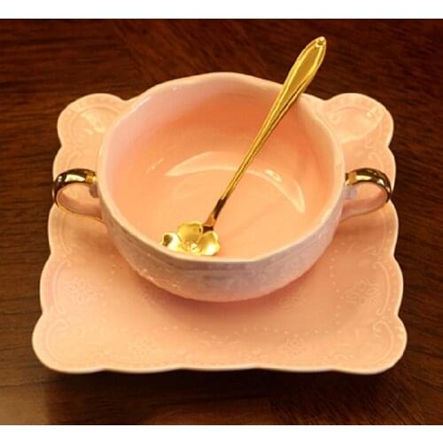 Princess Pink Phnom Penh Binaural Bowl European Relief Ceramics Milk Soup Bowl Soup Cup Dessert Bowl Milk Cans Stew Pot 220ml