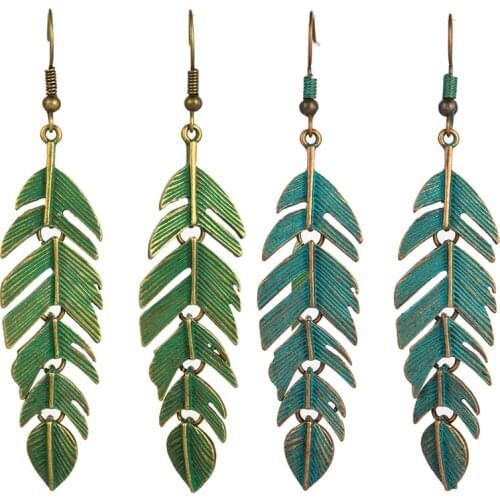 2019 Boho Retro Green Leaf Tassel Eardrop Earring Bohemian Ethnic Vintage Alloy Hanging Dangle Drop Earrings Jewelry For Women