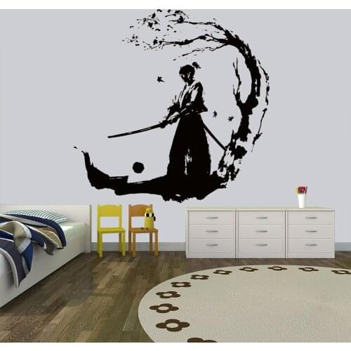 Vinyl Ninja Wall Decal under the tree Samurai sword Wall Sticker Warrior Wall Decals for kids Boys room decoration Decals HY982