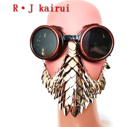 New Style RJFS02 Fashion Women Bronze Steam Sunglasses Gold Color Fish Scale Head Chains Jewelry Unique Fish Scale Head Jewelry