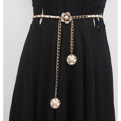 Womens runway fashion pu leather gold chain Cummerbunds female Dress coat Corsets Waistband Belts decoration narrow belt R3580