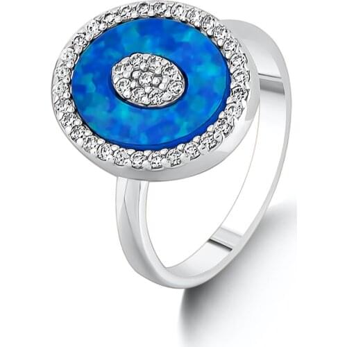 Women Multi Stone Oval Model Blue Silver Ring Solid 925 Sterling Silver