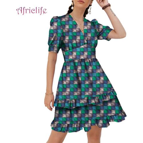 Summer Outfit Vestistdos Lady Party Puff sleeve A-line High Wait Sexy African Women Dress Short WY9003