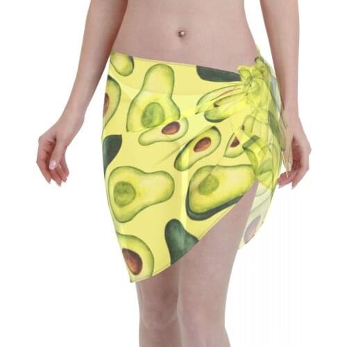 Women See-Through Beach Bikini Cover Up Wrap Scarf Swimwear Pareo Sarong Dress Watercolor Avocado Casual Beach Dress