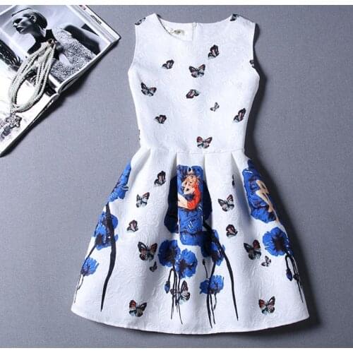 Womens Jacquard butterfly pring Dress beauty girl Autumn sleeveless S-XL size bitter fleabane bitter fleabane girl slim dress