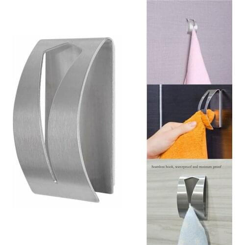2 Pcs Stainless Steel Self-adhesive Towel Holder Rack Wall Mounted Towel Hanger Nail-Free Brushed Hook Rack Bathroom Accessories