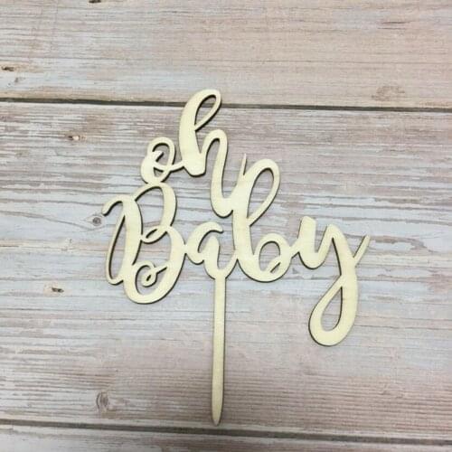 20pcs OH BABY laser wood birthday baby shower cake topper