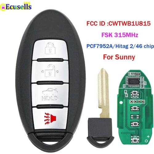 3+1 Button Smart Remote Key Fob FSK 315MHz PCF7952A / HITAG 2 / 46 CHIP for Nissan Sunny FCC ID : CWTWB1U815