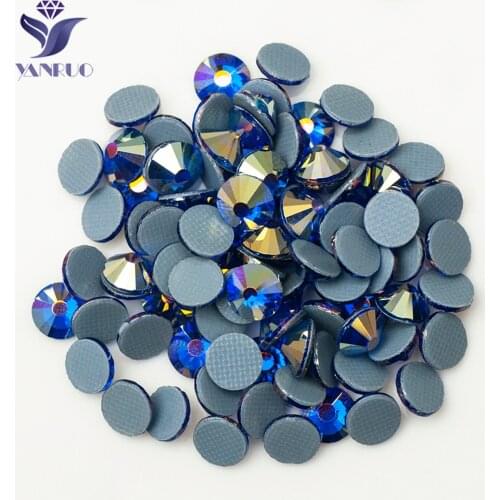 YANRUO 2058HF Sapphire AB Rhinestone Appliques For Wedding Dresses Hotfix Crystal Iron On Rhinestone Transfer Designs Glass