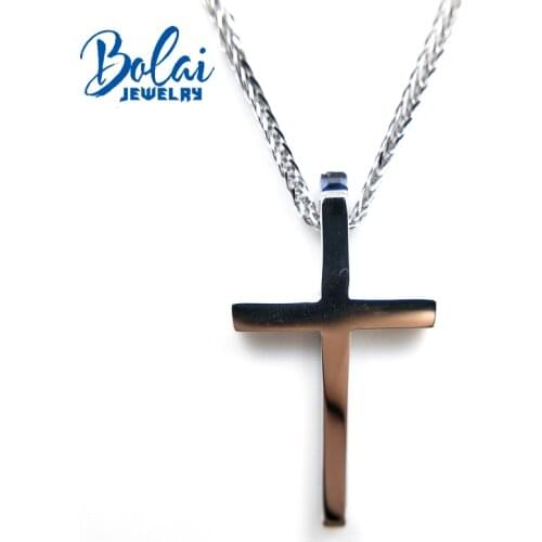 Bolaijewelry,elegant unisex Cross shape pendant necklace natural sapphire gemstone fine jewelry for women anniversary party gift