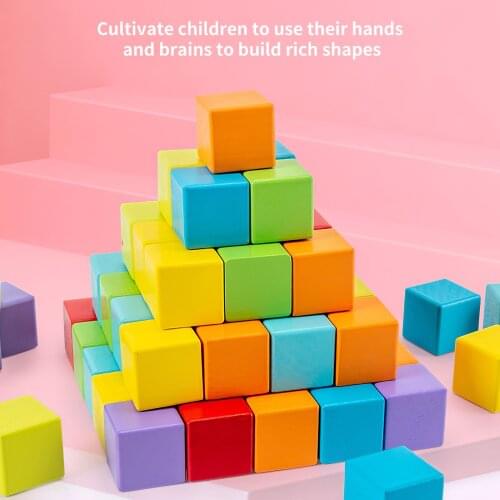 Baby Educational Wood Cube Toy Square Colorful Smooth Thick Building Block Toy High Hardness Coloured Cube Block Plaything