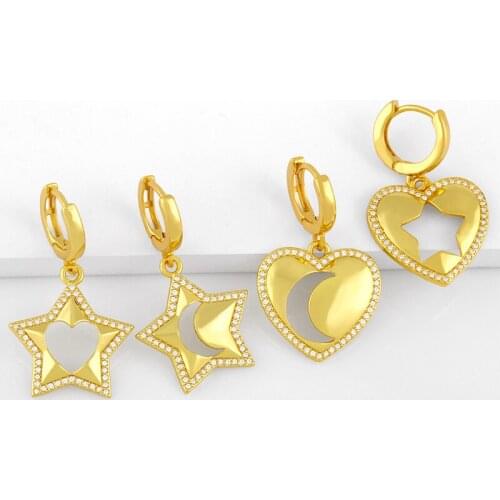 FLOLA Gold Plated Heart Earrings For Women Polished Star Drop Earrings Dangle CZ Micro Pave Huggies Trendy Jewelry Gifts ersw25