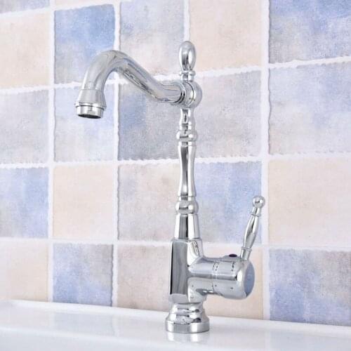 Chrome Kitchen Sink Swivel Spout Faucet Deck Mounted Single Hole Vessel Sink Mixer tap Lsf634