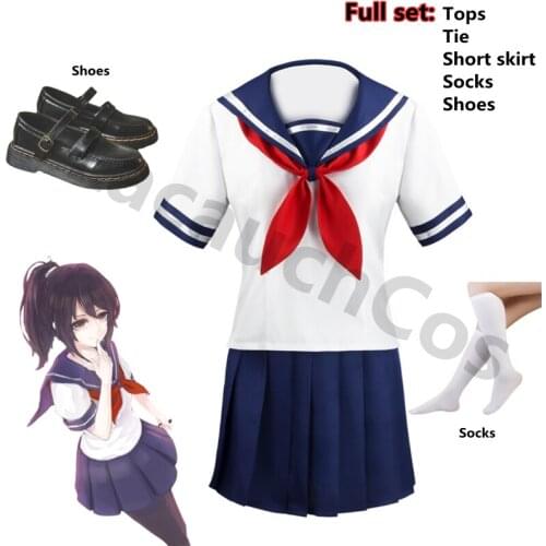 Cosplay Costumes Yandere Simulator Ayano Aishi School Uniform JK Uniform Short Sleeve Top Skirt Bow Tie Women Outfit Sailor Suit