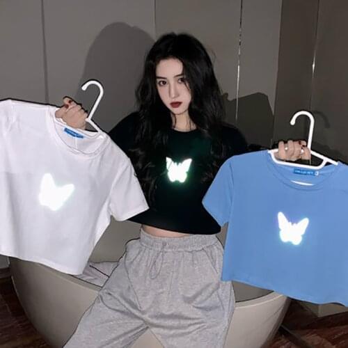 Summer couple dress reflective butterfly printed short-sleeved t-shirt female Korean version of the shirt ins tide dropshipping