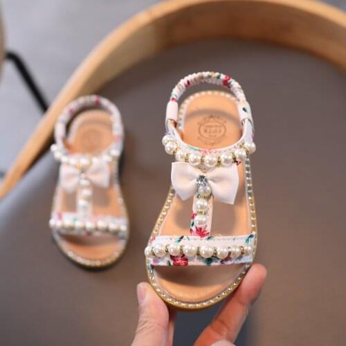 Fashion Toddler Infant Kids Baby Girls' Sandals Summer Bowknot Pearl Crystal Open Toe Casual Princess Party Beach Roman Shoes#g4