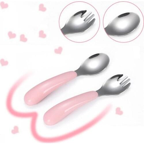 Baby Cutlery Set childrens Utensils childrens Tableware Cutlery Baby Food Feeding childrens Spoon Fork Three Colors Optional