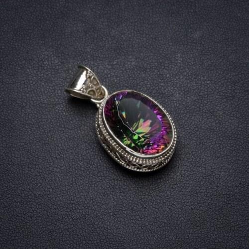 Natural Mystical Topaz Antique Design Handmade Unique 925 Sterling Silver Pendant 1.25" X0940