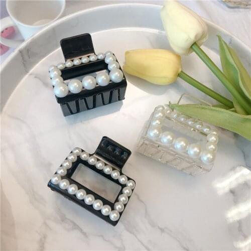 New Vintage Exaggeration Square Simulation Pearl Plate Hair Clip Middle Bath Cosmetic Clip Women Hair Accessories