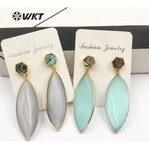 WT-E488 WKT New classic popular multicolor natural gem-stone earrings abalone studs with cat eye ladies charm earrings jewelry