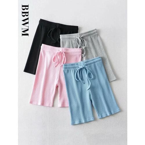 Tight Stretch Five-point Leggings Spring Womens Solid Color High Waist Drawstring Knit Cycling Sports Chic Female Shorts
