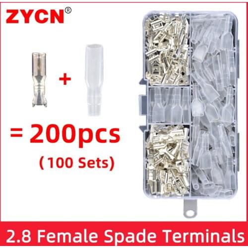 200pcs 2.8mm 4.8 6.3mm Female Spade Coppe Crimp Terminals Electrical Sleeve Wire Wrap Connector for 22-16 AWG 0.5-2.5 Insulated