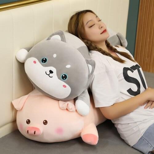 50-100cm Lovely Pig Husky Rabbit Bear Plush Pillow Soft Cartoon Animal Plush Toys Stuffed Sofa Cushion Sleeping Dolls for Baby