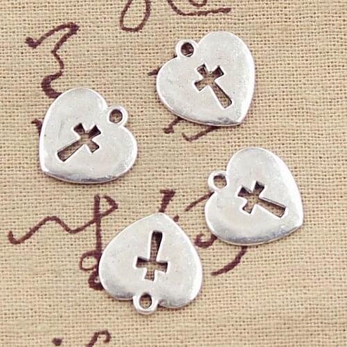 20pcs Charms Heart Cross Cut 17x16mm Antique Silver Color Plated Pendants Making DIY Handmade Tibetan Silver Color Jewelry