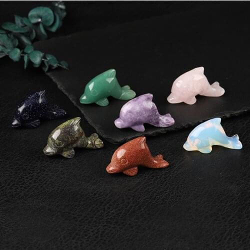 1PC Natural Crystal Gem, Dolphin Statue, Rose Quartz, Animal Reiki Healing Statue, Stone Crafts, Home Aquarium Decoration