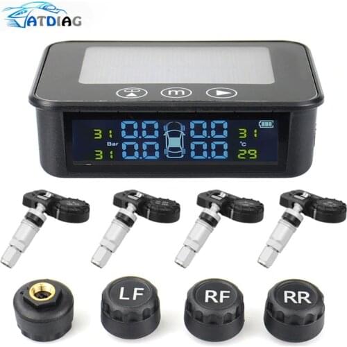 Solar Power USB TPMS Car Tire Pressure Monitoring System LCD 4 External / Internal Sensors for SUV Temperature Warning