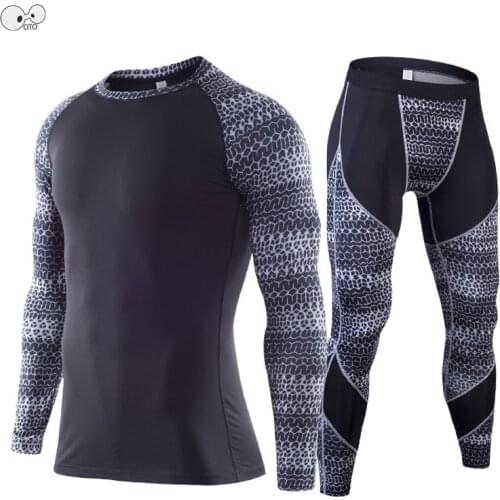 Printed 2PCS Long Sleeve Sport Suit Fitness Tight-Fit Breathable Running Set Mens Jogging Training Clothing Dry Fit Sportswear