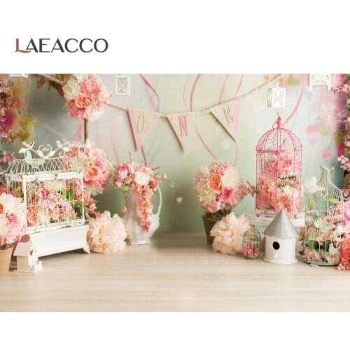 Vinyl Backdrops For Photography Pink Spring Flowers 1st Birthday Party Vase Floor Baby Stage Portrait Photo Background Photocall