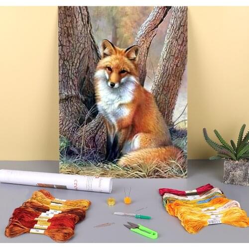 Fox Animal Printed 11CT Cross-Stitch DIY Embroidery Full Kit DMC Threads Needlework Sewing Handmade Handicraft For Mulina
