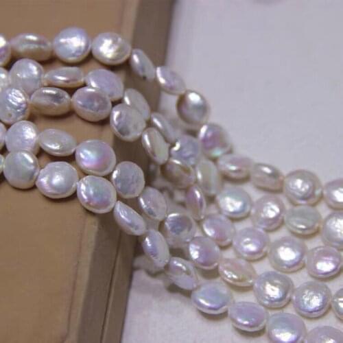 11-12mm Big Size Button Shape Loose Pearl Necklace Real Pearl Strand String 38cm Long DIY Jewelry Necklace/Bracelet