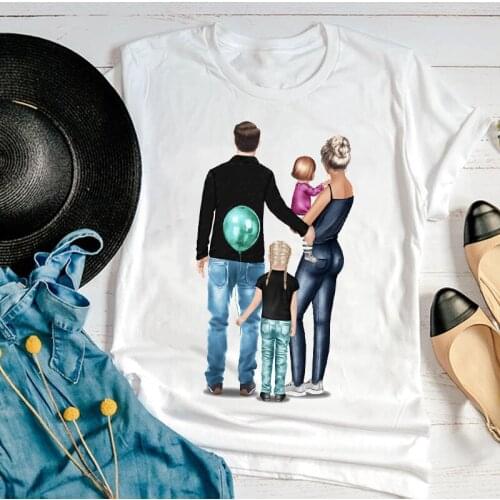 Women Graphic Cartoon Family Happy Cute Fashion Sweet 90s Mom Mother Mama Summer Print Female Clothes Tops Tees Tshirt T-Shirt