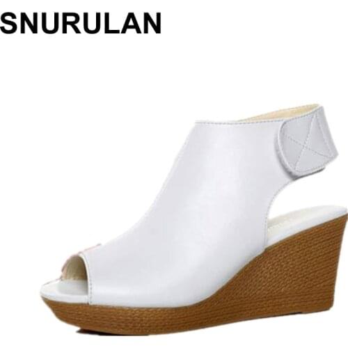 SNURULAN Women Shoes Sandals leather Summer Flip Flops 2017 High Quality Flat Sandals Gladiator Sandalias The fishs mouth