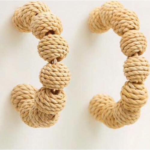 Flatfoosie 2019 New Handmade Rattan Straw String Ball Hoop Earrings For Women Big Round Circle Vintage Pendant Earrings Jewelry