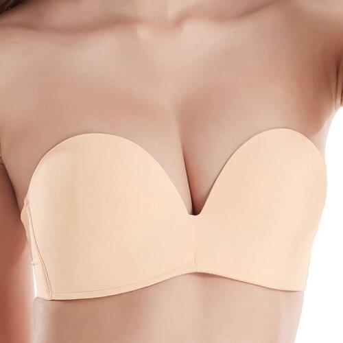 Smooth Seamless Womens Anti-slip Strapless Bra Finger Support Push Up Underwire Solid Wedding Bra 32 34 36 38 A B C