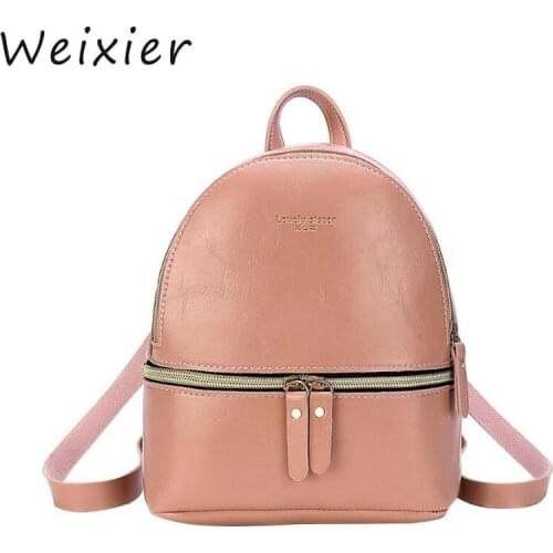 WEIXIER 2019 droopshipping Fashion Solid Color Backpack Women Oil Wax Leather Satchel Small Shoulder Travel Mini Backpack V4-30