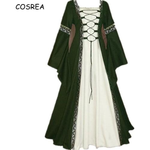 Green Medieval Dress Cosplay Carnival Halloween Costume for Women Retro Vestidos Court Long Robe Noble Princess Palace Party